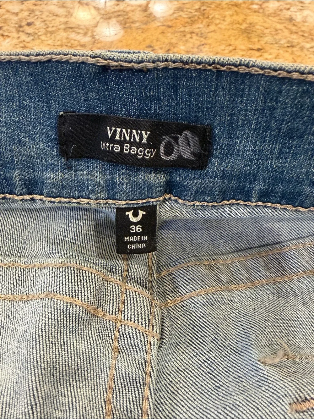 TRUE RELIGION: Men's Vinny Ultra Baggy Denim Blue Washed, Wide Leg, Size 36x34